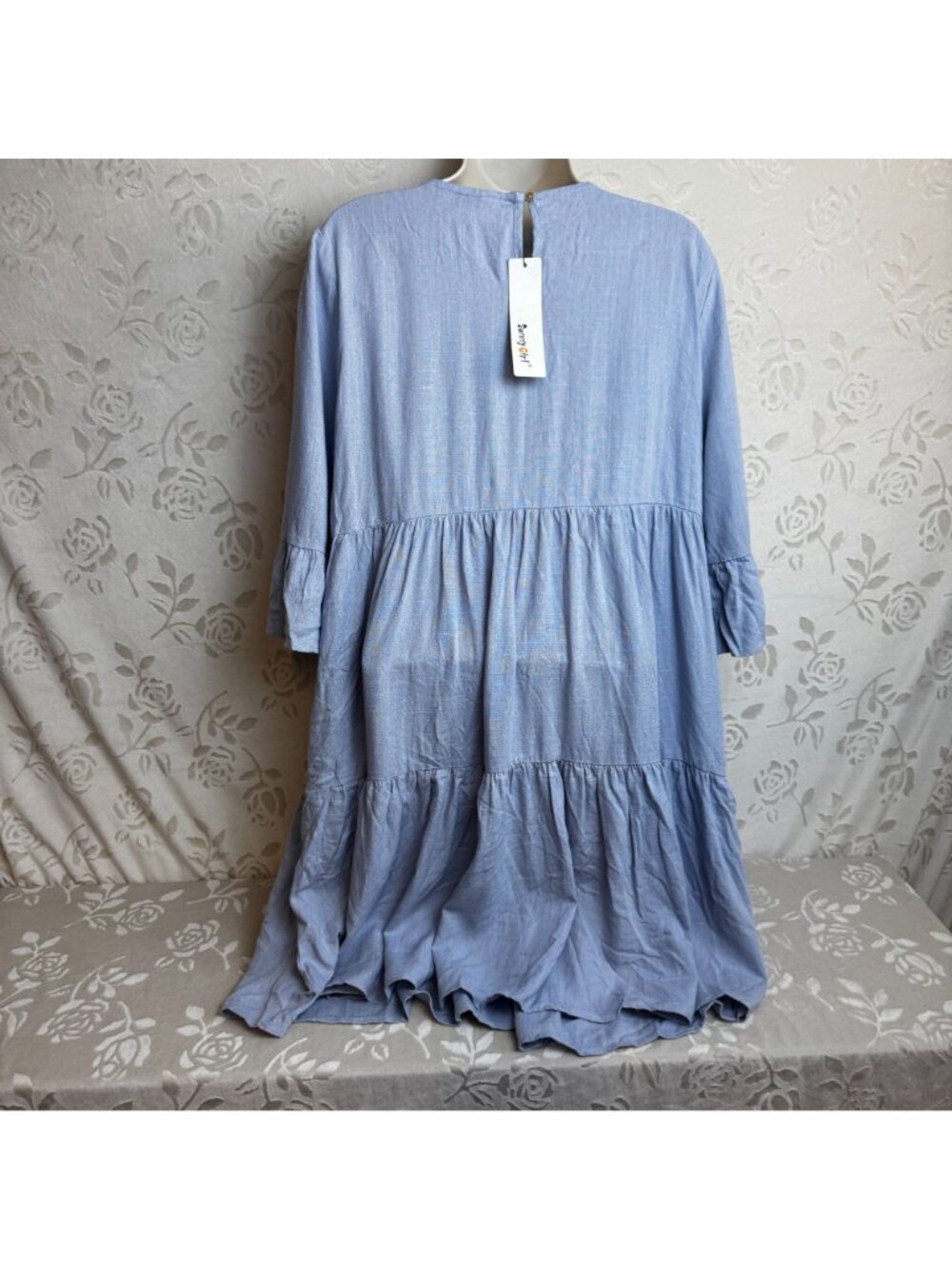 Sunny Girl Light Blue Tiered Ruffle Dress Side seam pockets Style 13254A NWT - Picture 7 of 9